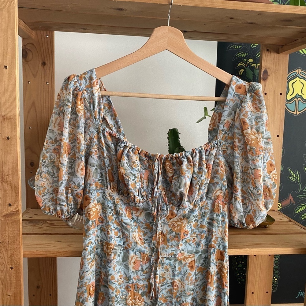 Petal & Pup Blue Orange Floral Gelasius Midi Maxi Dress 4 - Picture 7 of 16
